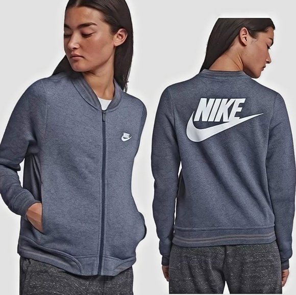 Nike Jackets & Blazers - Nike women's fleece bomber slate blue full zip